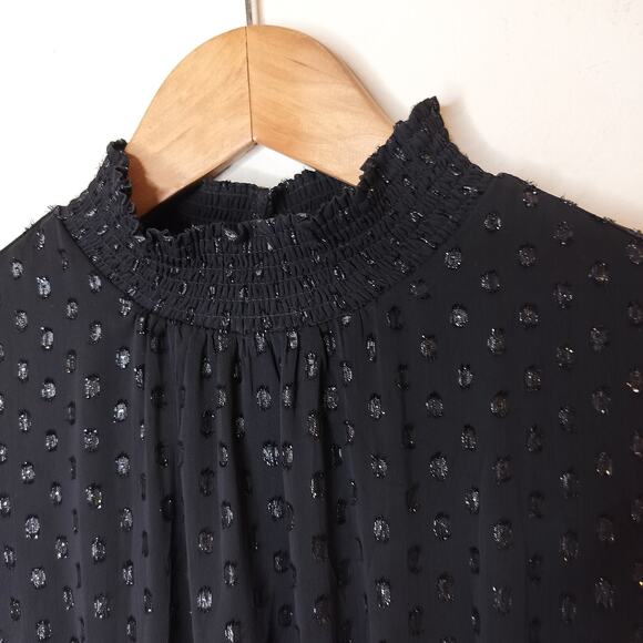 Express Black Chiffon Tiered Mini Dress Long Sheer Sleeve - Picture 9 of 13